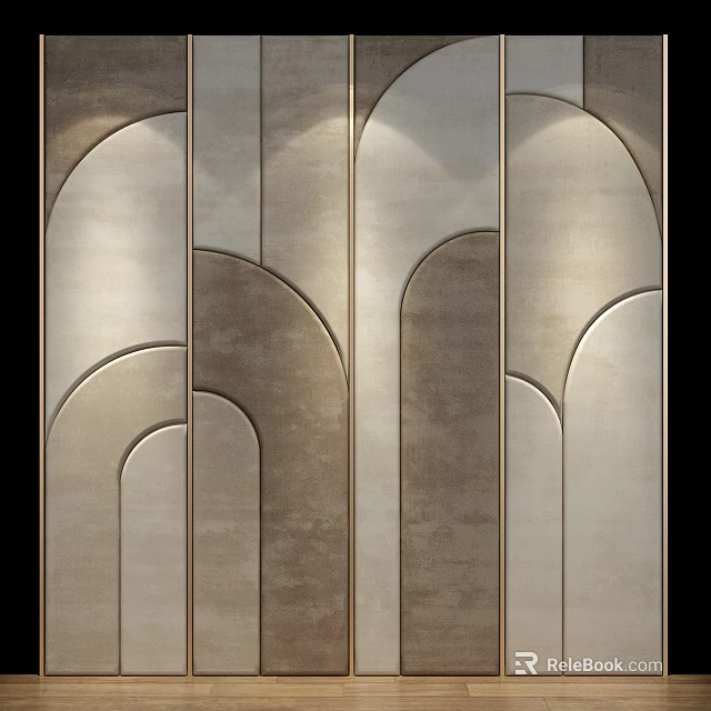 Upholstered Wall Panel With Textured Surface Modern Geometric Arc Design And Neutral Tones 3d model 