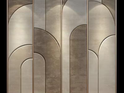 Upholstered Wall Panel With Textured Surface Modern Geometric Arc Design And Neutral Tones 3d model