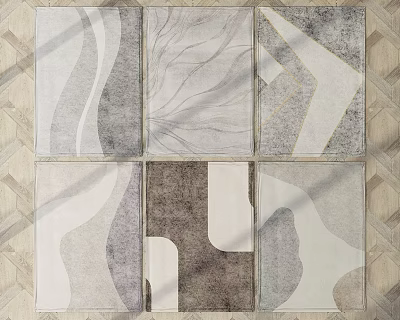 Square Rugs With Geometric Abstract Patterns In Neutral Tones On Parquet Floor 3d model
