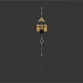 Decorative Wind Chime With Three Bells Umbrella Shaped Top And Long Wooden Pendant