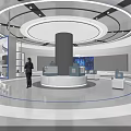 Modern Indoor Space Featuring Blue Light Streaks Grid Glass Wall And Reflective Floor