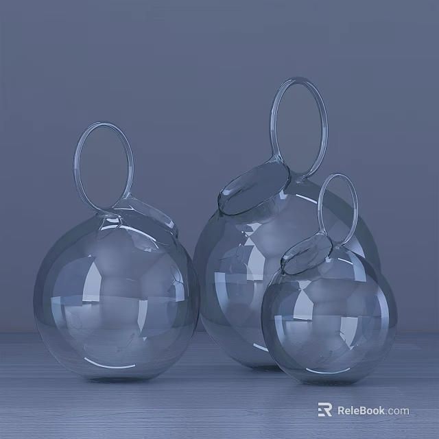 Three Transparent Spherical Ceramic Vessels With Ring Handles For Decorative Use 3d model 