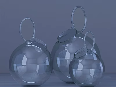Three Transparent Spherical Ceramic Vessels With Ring Handles For Decorative Use 3d model