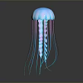 Vibrant Blue Glowing Jellyfish With Long Transparent Tentacles In Deep Ocean