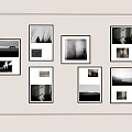 Stylish Photo Wall With Multiple Frames Featuring Black and White Landscape and Portrait