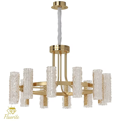 Elegant Gold Frame Chandelier With Textured Transparent Glass Columns For Modern Interior Decoration 3d model