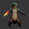 Colorful Crocodile Like Game Movie Character With Green Blue Body And Orange Claws