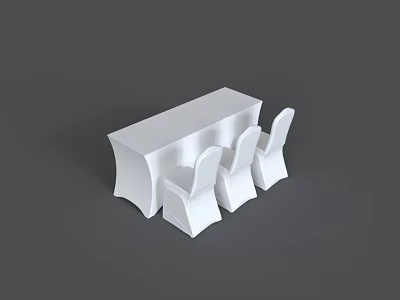 Four White Dining Chairs And Long Table In Modern Simple Dining Setup 3d model