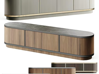 Modern Entryway Cabinet And Console Table With Wooden Panels And Marble Countertop 3d model