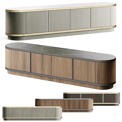 Modern Entryway Cabinet And Console Table With Wooden Panels And Marble Countertop 3d model