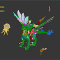Blue Dragon Like Game Movie Character With Green Wings Purple Jellyfish And Red Small Object