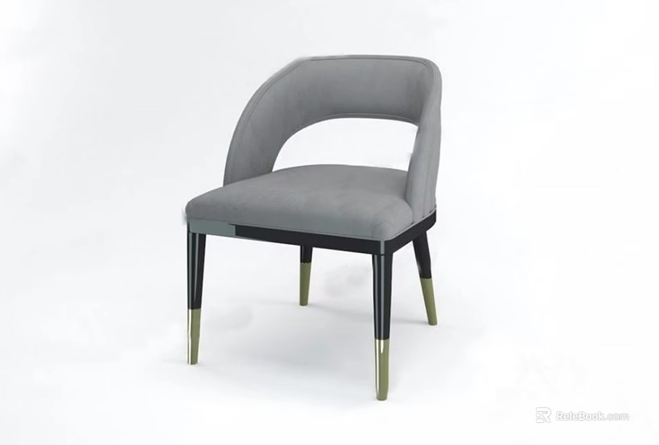 Gray Accent Chair with Curved Open Back and Black Legs with Gold Feet 3d model 
