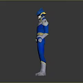 Blue And White Game Movie Character With Yellow Accents Helmet And Shoulder Spikes