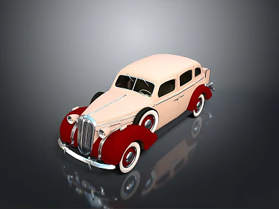 Vintage Cream And Red Sedan Car With Classic Design On 3d model