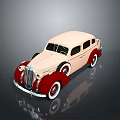 Vintage Cream And Red Sedan Car With Classic Design On