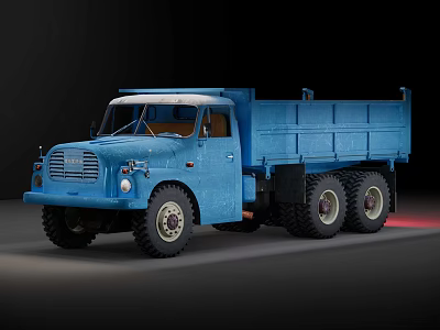 Blue Vintage Six Wheel Truck With Open Bed For Utility Transportation 3d model