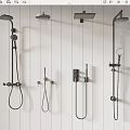 Different Types of Shower Heads Installed With Various Designs on White Paneled Wall