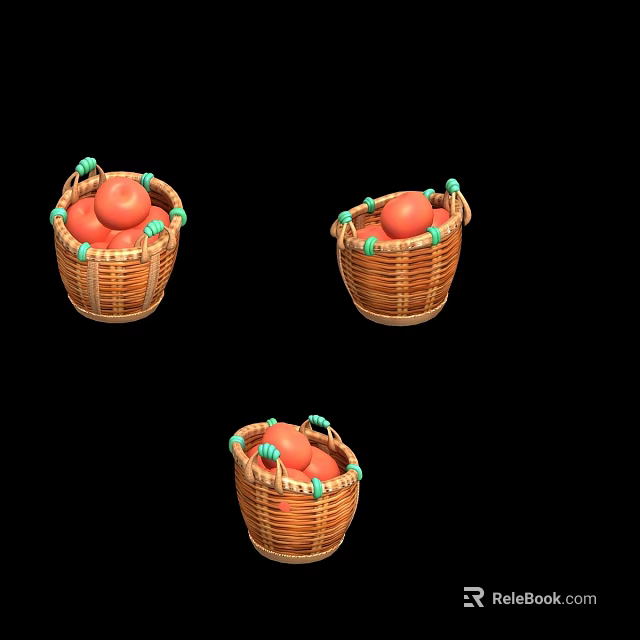 Wicker Storage Baskets Filled with Fresh Red Tomatoes for Home Use 3d model 