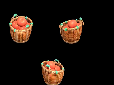 Wicker Storage Baskets Filled with Fresh Red Tomatoes for Home Use 3d model