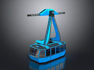 Blue Aerial Cable Car 3D Model with Modern Support Structure and Windows 3d model