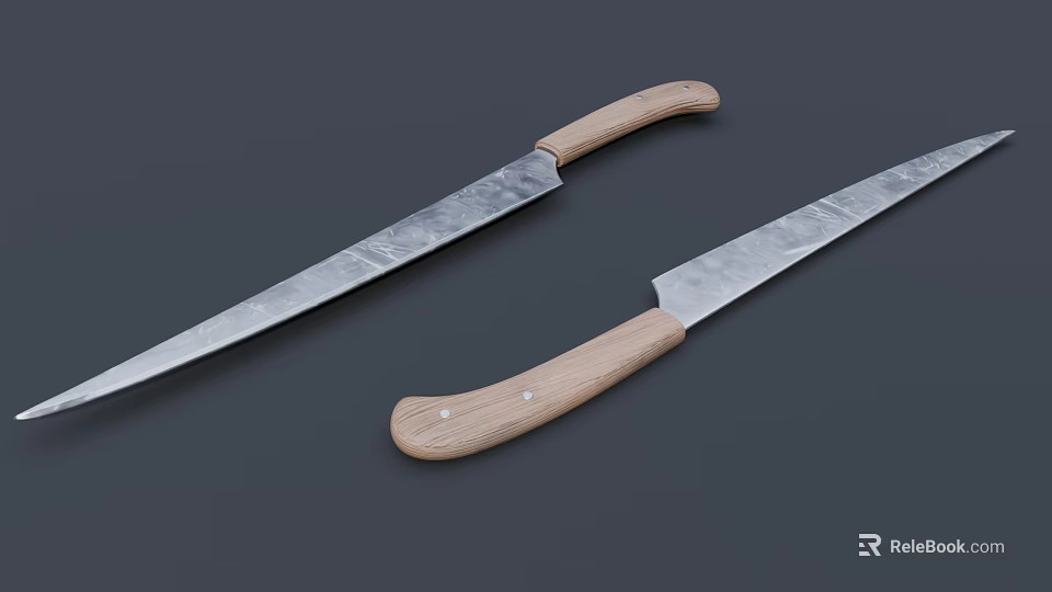 High Quality Kitchen Knives With Wooden Handles And Sharp Metal Blades 3d model 
