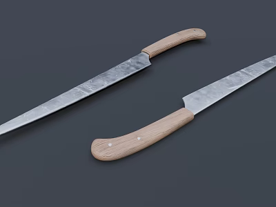 High Quality Kitchen Knives With Wooden Handles And Sharp Metal Blades 3d model