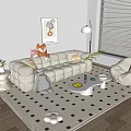Cream Style Sofa Coffee Table Combination Cream Style Living Room Cream Style Coffee Table Coffee Table Floor Lamp Decoration Hanging Picture Carpet Side Table Sofa 3d model