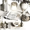 Elegant Modern Decorative Ornament Set With Ceramic Vase Foliage Books Candles And Trays
