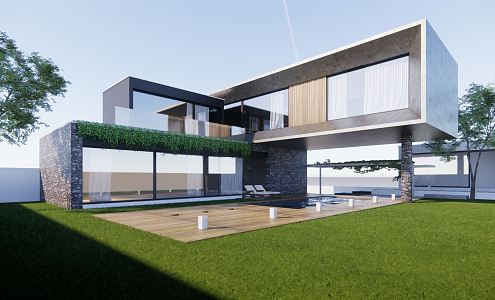 Modern single-family villa building 3d model