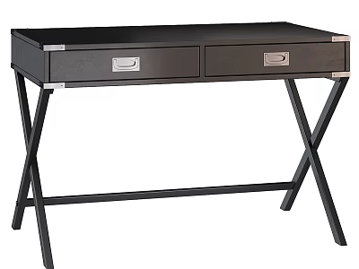 Black Modern Dressing Table With Two Drawers And X Shaped Metal Legs 3d model