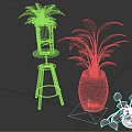 Indoor Decorative Plants with Lush Green Leaves in Wooden Stand and Concrete Pots
