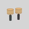 Modern Black Ceramic Cylindrical Table Lamp With Beige Woven Round Shade 3d model