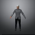 3D Character Model In Silver Shiny Suit With Black Pants And White Hair