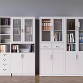 White File Cabinets With Glass Doors And Drawers Storing Files And Books In Office Room