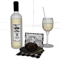 Wine Bottle And Glass With Amber Liquid And Zebra Pattern Accessory On Black Background