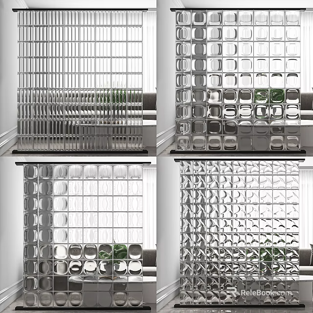Transparent Glass Room Dividers With Various Grid Patterns And Decorative Designs For Interior Space Separation 3d model 