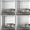 Transparent Glass Room Dividers With Various Grid Patterns And Decorative Designs For Interior Space Separation 3d model