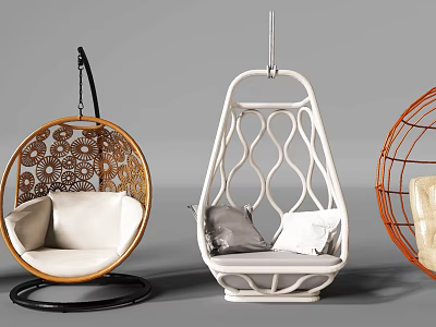 Modern Hanging Chair Collection Featuring Woven Patterns Soft Cushions And Metal Frames 3d model