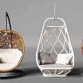 Modern Hanging Chair Collection Featuring Woven Patterns Soft Cushions And Metal Frames 3d model