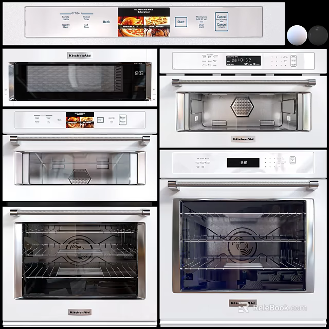 Modern Kitchen Microwaves And Ovens Stainless Steel Appliances With Interior Exterior Views 3d model 