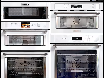 Modern Kitchen Microwaves And Ovens Stainless Steel Appliances With Interior Exterior Views 3d model