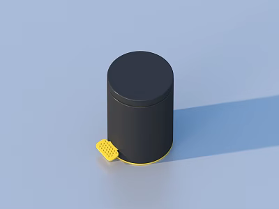 Black Foot Operated Trash Can With Yellow Pedal For Household Daily Use 3d model