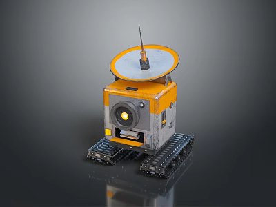Futuristic Orange And Gray Robot Game Movie Character With Tracked Base And Circular Antenna 3d model