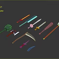 Different Types of Weapons Including Swords Axes Scythes Maces And Daggers With Colorful Designs