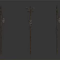 Three Utility Poles With Hanging Wires And Attached Equipment