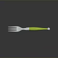 Stylish Daily Use Fork With Green Handle And Silver Metal Tines Design
