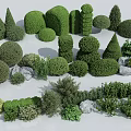 Various Shaped Pruned Shrubs In Different Sizes For Landscape Design With Stones