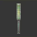 Gothic Arched Stained Glass Window with Green Tones and Intricate Church Style Design