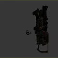 Mechanical Weapon Design With Black Metallic Structure And Red Accent Details