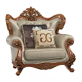 Elegant Carved Wooden Frame Single Sofa With Light Leather Upholstery And GG Logo Pillows